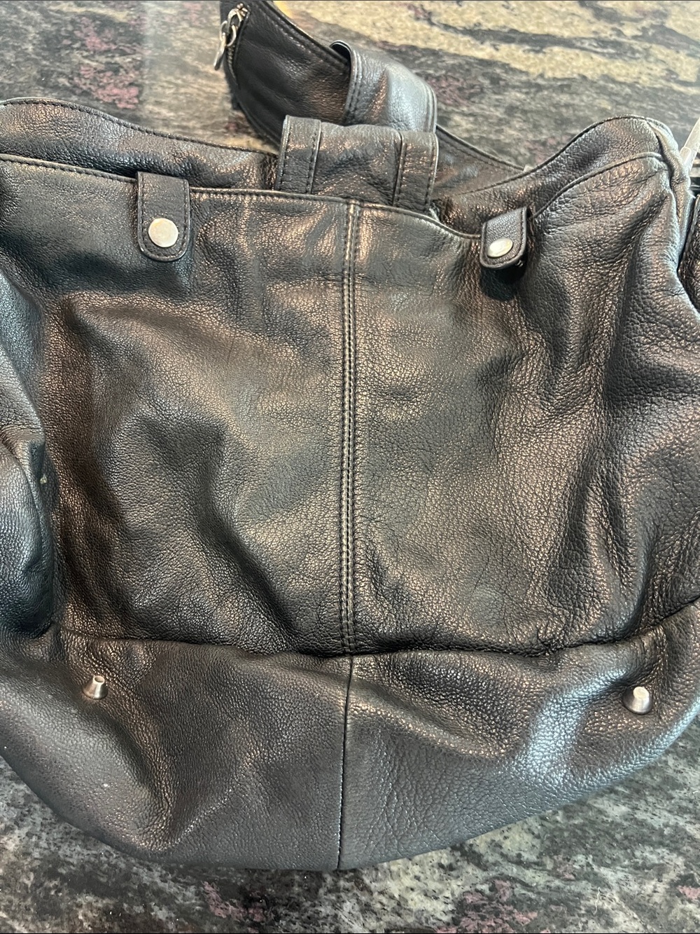 Betsey Johnson Black Leather Chain-Accent Shoulder Bag very heavy, thick leather - Picture 4 of 10